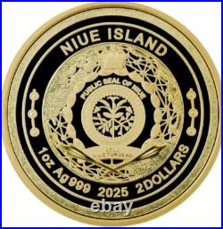2025 NIUE BITCOIN $2 1 OZ. 999 PURE SILVER GOLD GILDED COIN WithBOX AND COA-1