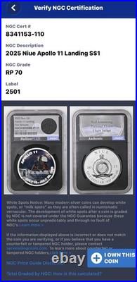 2025 Niue $1 Apollo 11 Landing 1 oz. 999 Silver NGCX Reverse PF10 First Release