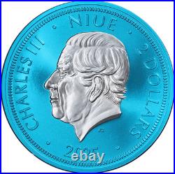2025 Niue 1 Ounce Silver $2 Czech Lion Space Blue OGP COA STOCK