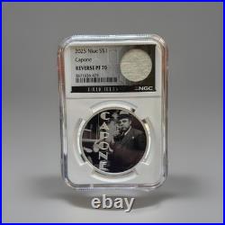 2025 Niue 1 oz Silver Capone NGC Reverse PF70 Auth. Table Cloth Estate Swatch