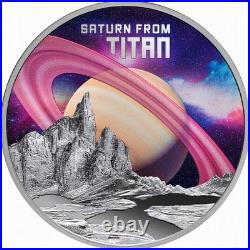 2025 Niue 1 oz Silver Colorized Proof Coin Saturn from Titan Moon Rings
