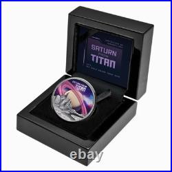 2025 Niue 1 oz Silver Colorized Proof Coin Saturn from Titan Moon Rings 2025 Niue 1 oz Silver Colorized Proof Coin Saturn from Titan Moon Rings