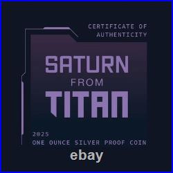 2025 Niue 1 oz Silver Colorized Proof Coin Saturn from Titan Moon Rings