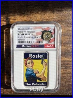 2025 Niue 1 oz Silver Reverse Proof NGC PF70 Rosie The Reloader Auth. 9 MM Case