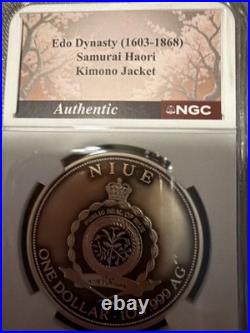 2025 Niue 1 oz Silver Reverse Proof Samurai & Dragon Rose and Gold Gild NGC PF70