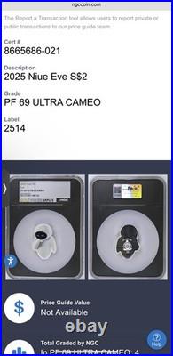 2025 Niue Eve S$2 PF 70 ULTRA CAMEO DISNEY PIXAR POPULATION 4 SILVER