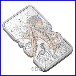 2025 Niue Nature's Grip Giant Pacific Octopus 1 oz Proof Like Silver Bar
