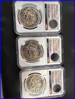 2025 Niue S$1 Samurai & Dragon 1 Oz. 999 Silver Reverse Pf 70 Antiqued