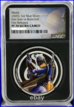 2025 Niue Star Wars Boba Fett vs Han Solo 1oz Silver NGC PF70UCAM Galaxy LABEL
