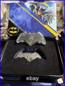 2025 Silver Samoa Batman BLACK Batarang Colorized 1 Oz 999 Silver Shaped Coin DC