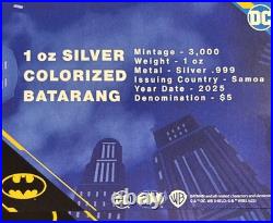 2025 Silver Samoa Batman BLACK Batarang Colorized 1 Oz 999 Silver Shaped Coin DC