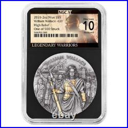 2026 $5 Niue William Wallace 2 oz High Relief Silver Antiqued and Gold NGCX