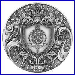 2026 $5 Wonderland 2 oz High Relief Antiqued Silver Coin by T&S Coin