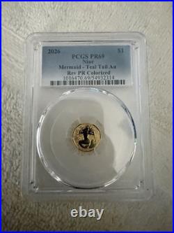 2026 Niue $1 Mermaid Grey/Black Tail PCGS PR69 Rev Proof Colorized 22kt Gold