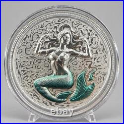 2026 Niue 5 Oz Silver Teal Tail Mermaid? /with Wooden Box 5oz of Rare Silver