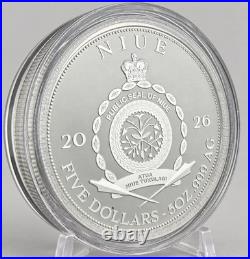 2026 Niue 5 Oz Silver Teal Tail Mermaid? /with Wooden Box 5oz of Rare Silver