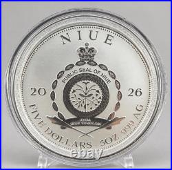 2026 Niue 5 Oz Silver Teal Tail Mermaid? /with Wooden Box 5oz of Rare Silver
