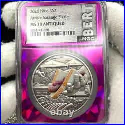 2026 Niue Aussie Sausage Sizzle Fine Silver Coin MS70 Antiqued Colorized 1 of 50