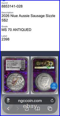 2026 Niue Aussie Sausage Sizzle Fine Silver Coin MS70 Antiqued Colorized 1 of 50