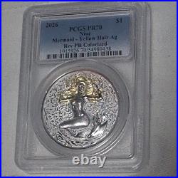 2026 Niue Mermaid Yellow Hair PCGS PR70 Reverse Proof Colorized 1oz Silver Coin