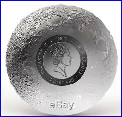 3D MOON with Moon Rock NWA 7959 insert 2 oz Silver Rhodium PL Coin $2 Niue 2019