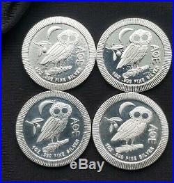 4 1 oz Niue Silver Owl of Athena Stackable Coin (BU) 2017, 2018, 2019, 2020