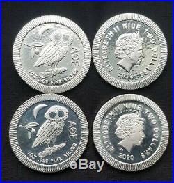 4 1 oz Niue Silver Owl of Athena Stackable Coin (BU) 2017, 2018, 2019, 2020