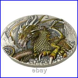 50g Silver Coin 2023 Niue $2 The Fire Drake Dragon Ultra High Relief Antiqued