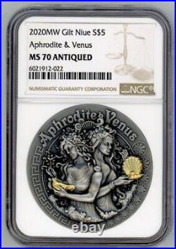 APHRODITE AND VENUS GODDESSES SERIES 2020 NIUE 2oz SILVER COIN $5 NGC MS70