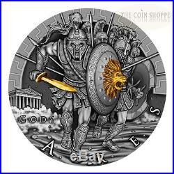 ARES GREEK GODS OF WAR 2 oz PF Ultra High Relief Silver Coin Antiqued Niue 2017