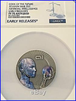 ARTIFICIAL INTELLIGENCE AI 2 Oz Silver Coin $2 Niue 2016 GRADED BY NGC PF 70