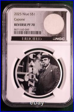 Al Capone Tablecloth Swatch + 2025 Reverse Proof Silver Coin PF70 BullionPlus