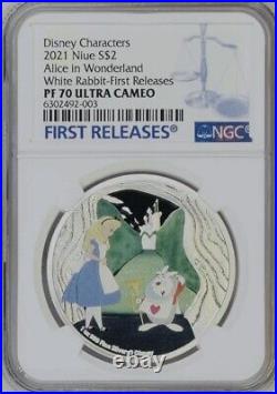 Alice In Wonderland White Rabbit 2021 Niue 1oz. 999 Silver Coin NGC PF70 UC FR