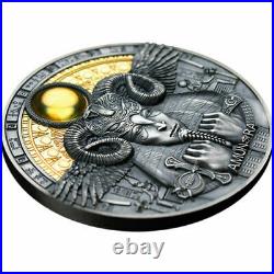 Amun-Ra Divine Faces Of The Sun 3 oz Antique finish Silver Coin 5$ Niue 2020