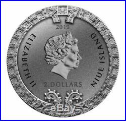 Aztec Calendar 2019 2 Oz $2 Pure Silver High Relief Coin Niue Mint Of Poland