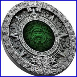 Aztec Calendar 2oz Antique Finish Silver Coin 2$ Niue 2019
