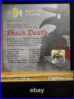 BLACK DEATH Human Tragedies 2 Oz Silver Coin 5$ Niue 2023