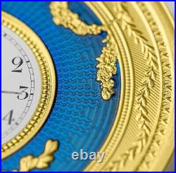 BLUE TABLE CLOCK 2022 1 oz Silver Gilded Colored Coin with Zirconia Inserts Niue