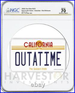 Back To Future Outatime 10 Oz. Silver License Plate Coin Ngc Pf70 First Release