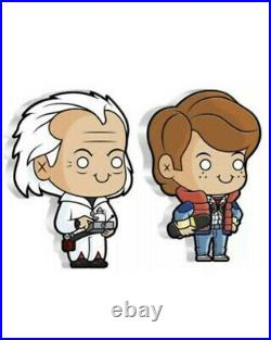 Back To The Future 1 Oz Silver $2 Coins Doc Brown & Marty McFly Set Chibi NIUE