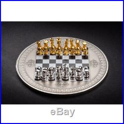 CHESS COIN Niue 5$ 2018 Silver AF 999. 2oz Ø63mm with REAL MINI CHESS PIECES