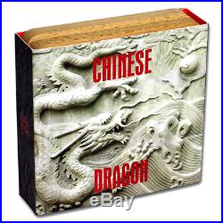 CHINESE DRAGON 2 oz Silver Coin Antiqued with Coral Niue 2018 COA and Box