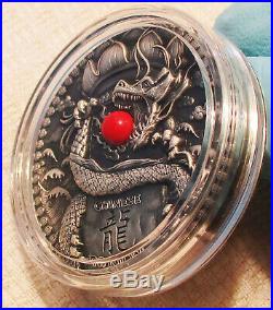 CHINESE DRAGON Red Coral (2018) 2oz Silver Ultra-High-Relief Coin, Niue/Poland