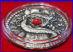 CHINESE DRAGON Red Coral (2018) 2oz Silver Ultra-High-Relief Coin, Niue/Poland