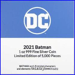 DC Batman Logo 1 oz. 999 Fine Silver $2 Colorized Proof Coin 2021 Niue COA