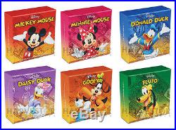 DISNEY MICKEY AND FRIENDS 1 OZ. SILVER 6-COIN SET MATCHING COA FOR ALL