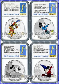 DISNEY MICKEY THROUGH THE AGES 4-COIN SET NGC PF70 FIRST DAY OF ISSUE WithOGP