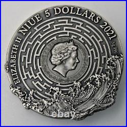 Daedalus & Icarus Mythology 2 oz. 999 silver antique finish Niue coin 2021