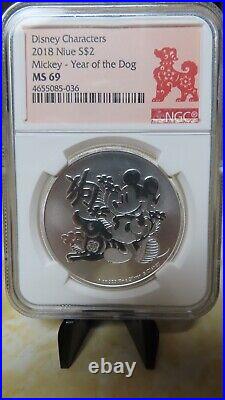 Disney 2018 Mickey Mouse Year of the Dog. 999 1 Oz Silver coin Graded NGC MS69