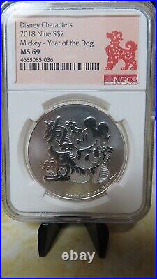 Disney 2018 Mickey Mouse Year of the Dog. 999 1 Oz Silver coin Graded NGC MS69